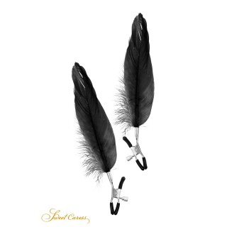 Pinces à seins plume noire - Sweet Caress - Oralove
