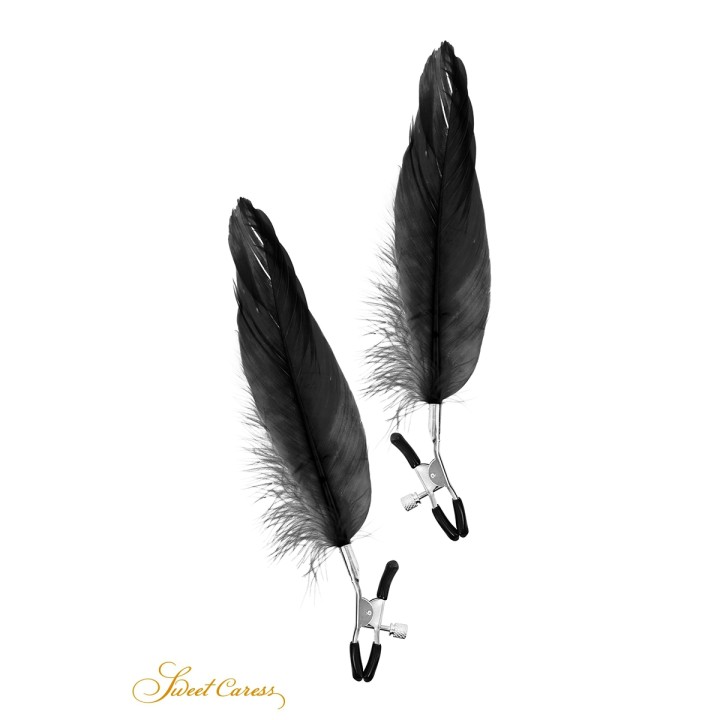 Pinces à seins plume noire - Sweet Caress - Oralove