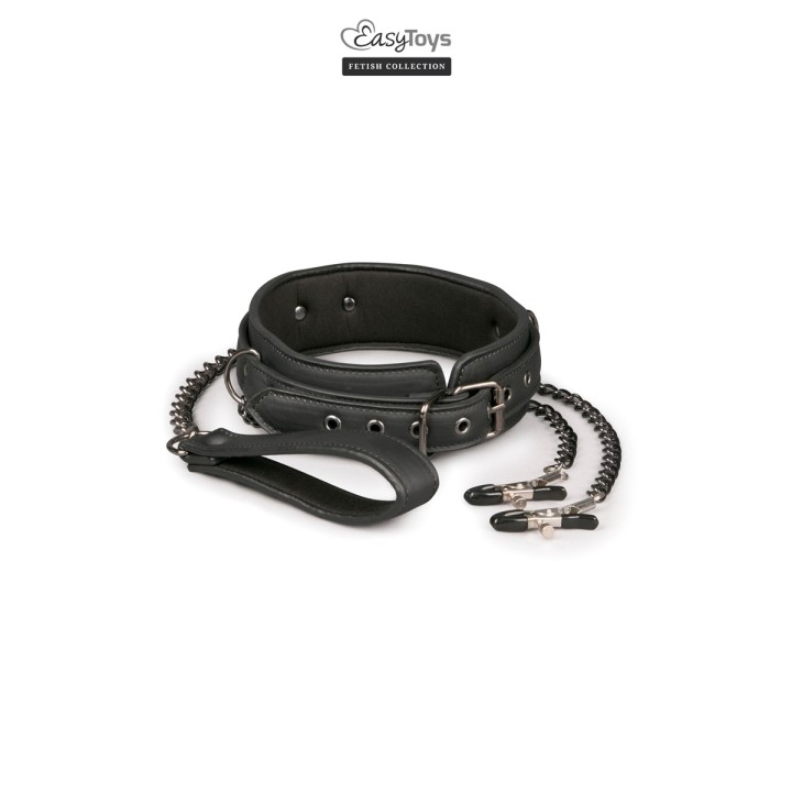 Collier cuir avec chaînes de seins - Easytoys Fetish Collection - Oralove