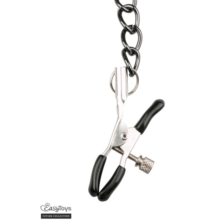 Collier cuir avec chaînes de seins - Easytoys Fetish Collection - Oralove
