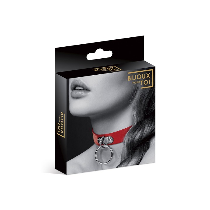 Collier Fetish rouge avec anneau - Bijoux Pour Toi - Oralove
