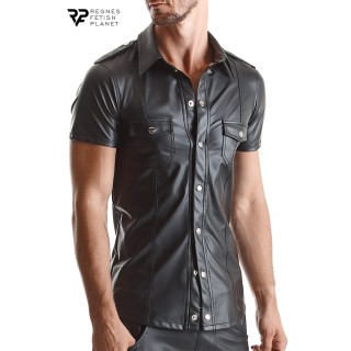 Chemise manches courtes wetlook noire Luca - Regnes - Oralove