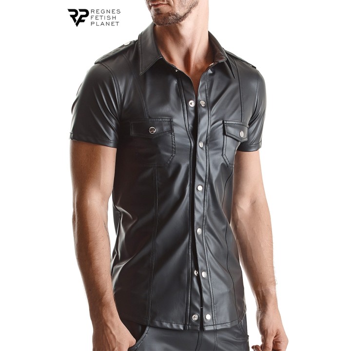 Chemise manches courtes wetlook noire Luca - Regnes - Oralove