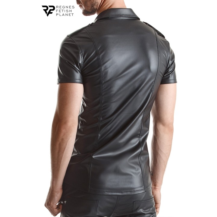 Chemise manches courtes wetlook noire Luca - Regnes - Oralove