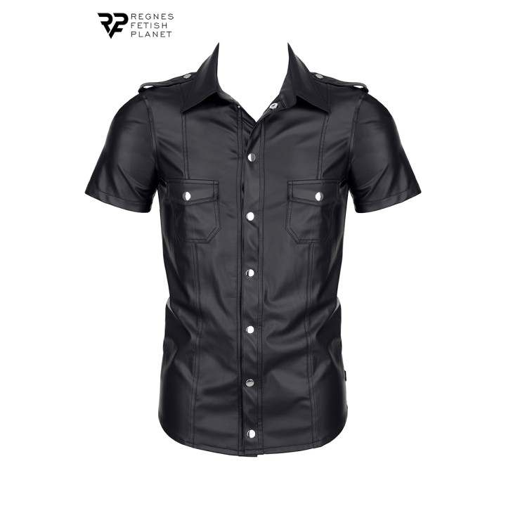 Chemise manches courtes wetlook noire Luca - Regnes - Oralove
