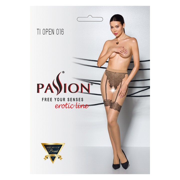 Collants ouverts TI016 20 deniers - beige - Oralove