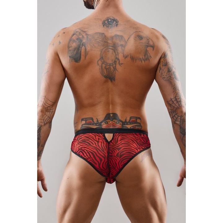 Slip type brésilien ouvert zébré rouge et noir - Regnes - Oralove