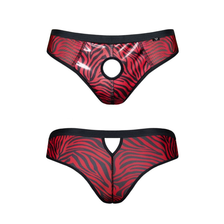 Slip type brésilien ouvert zébré rouge et noir - Regnes - Oralove