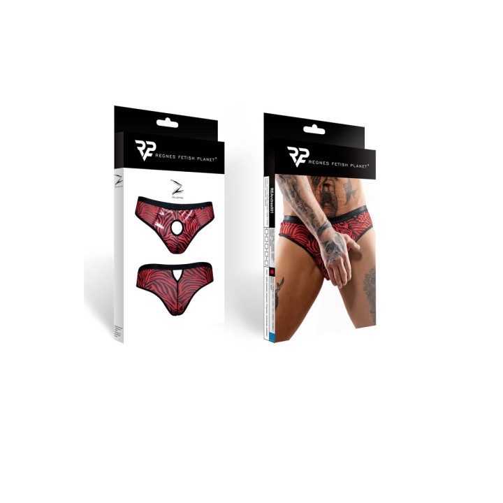Slip type brésilien ouvert zébré rouge et noir - Regnes - Oralove