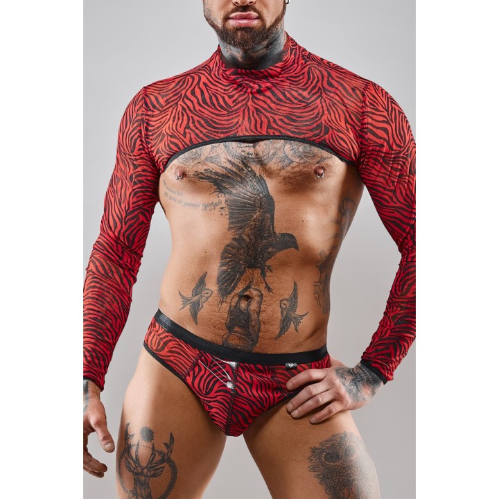 Crop top tulle zébré rouge et noir - Regnes - Oralove