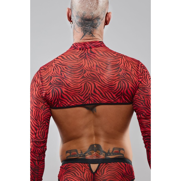 Crop top tulle zébré rouge et noir - Regnes - Oralove