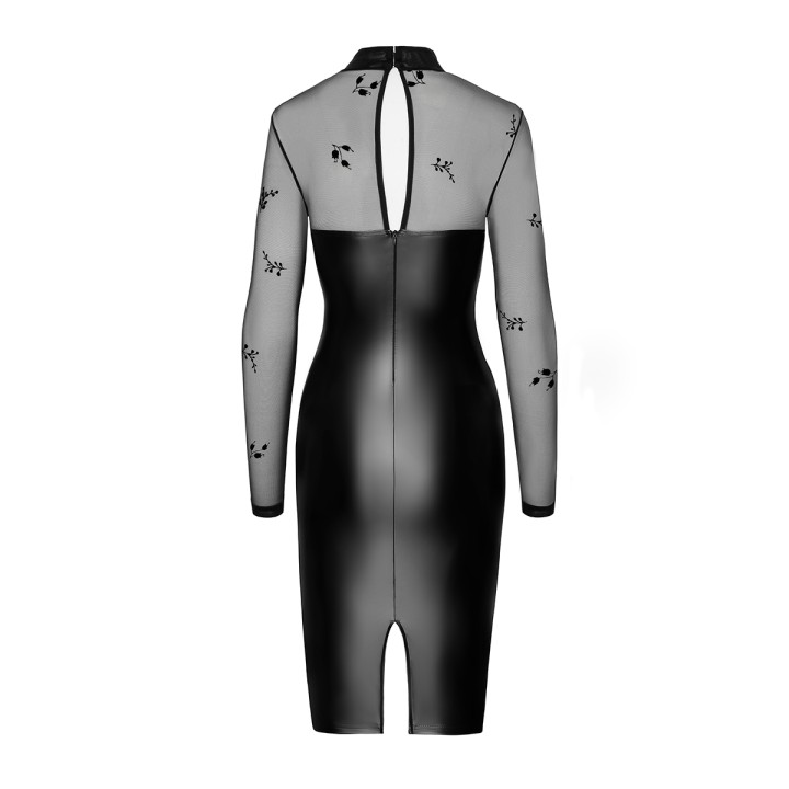 Robe moulante Sublime F310 wetlook et tulle floqué - Oralove