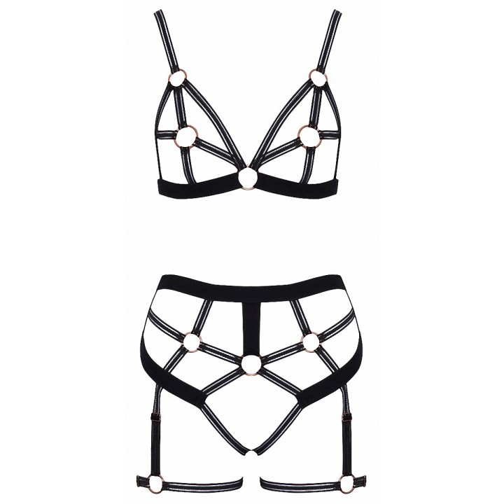 Set lingerie BDSM harnais noir - Cotelli Lingerie - Oralove