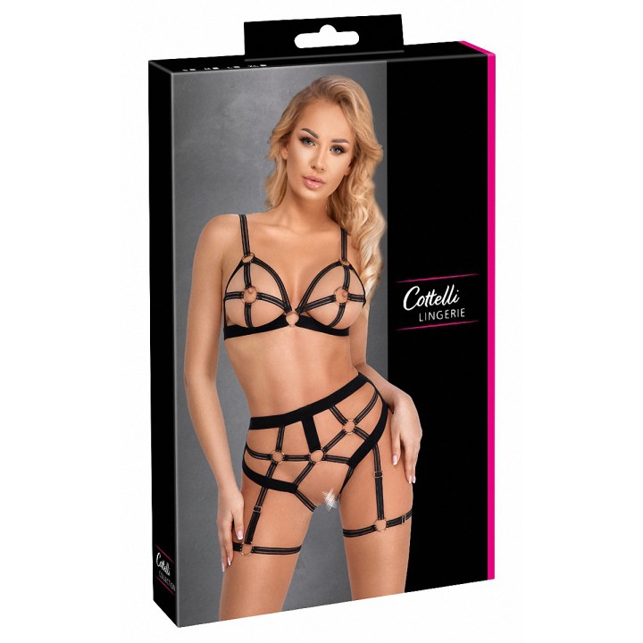 Set lingerie BDSM harnais noir - Cotelli Lingerie - Oralove