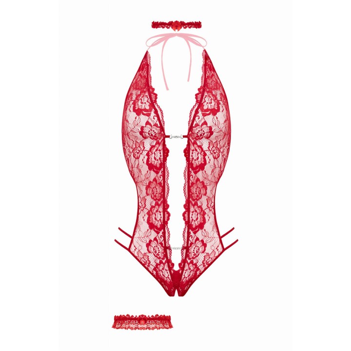 Ensemble body ouvert Renee rouge - Christine - Oralove