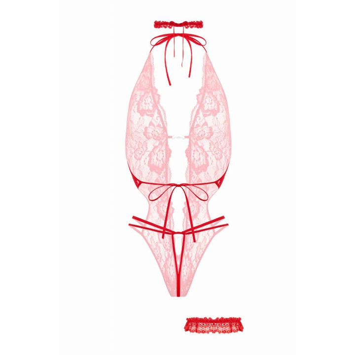 Ensemble body ouvert Renee rouge - Christine - Oralove