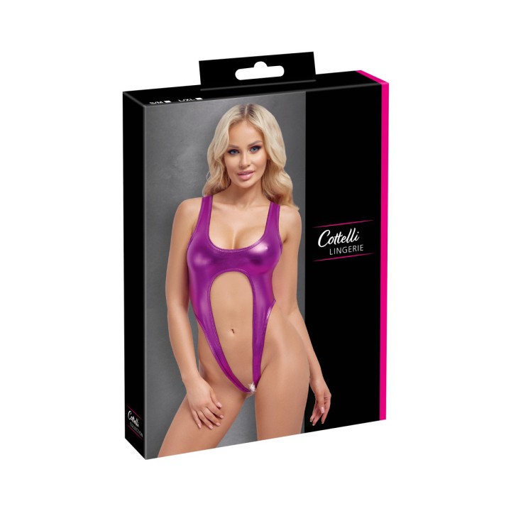 Body rose métallisé ouvert à l'entrejambe - Cotelli Lingerie - Oralove