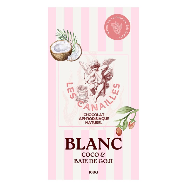 Chocolat blanc coco et baie de goji - Tablette 100g - Les canailles - Oralove