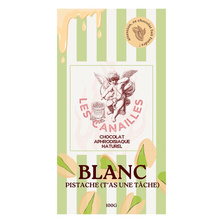 Chocolat blanc pistache - Tablette 100g - Les canailles - Oralove