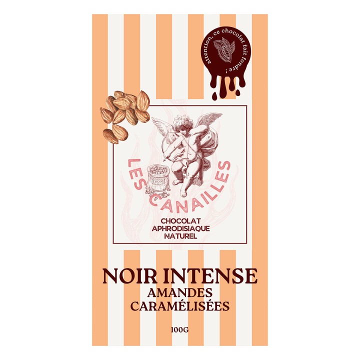Chocolat noir amandes caramélisées - Tablette 100g - Les canailles - Oralove