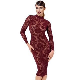 Robe fourreau en tulle floqué Kink Royal F384 - Noir Handmade - Oralove