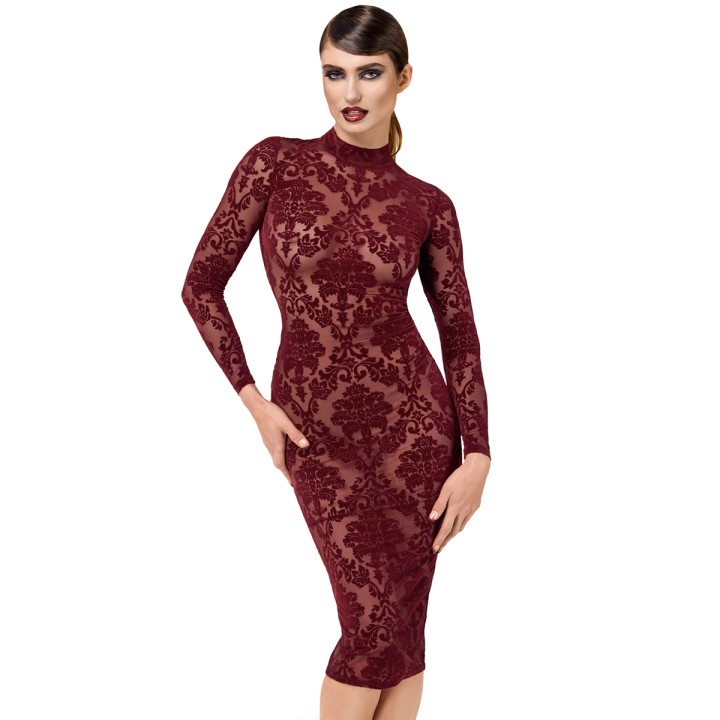 Robe fourreau en tulle floqué Kink Royal F384 - Noir Handmade - Oralove