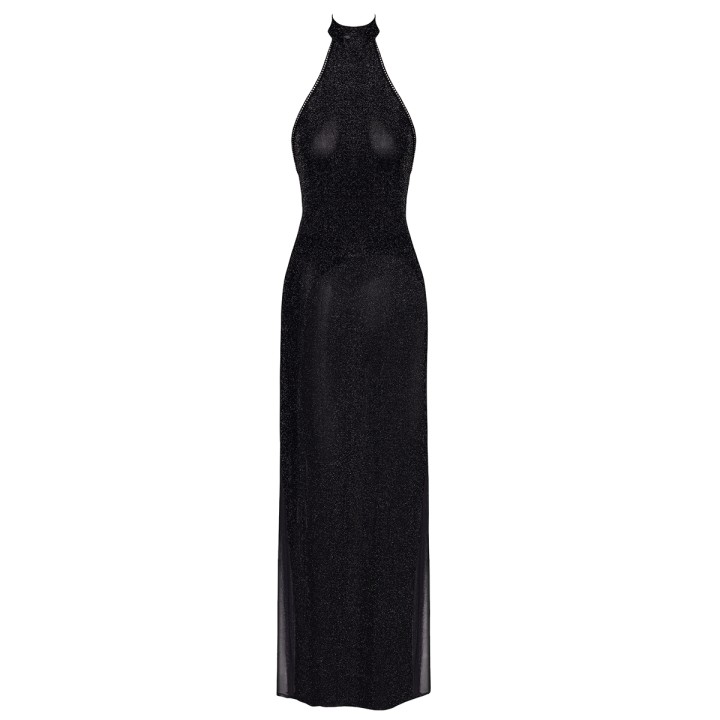 Robe longue en maille pailletée Onyx F372 - Noir Handmade - Oralove