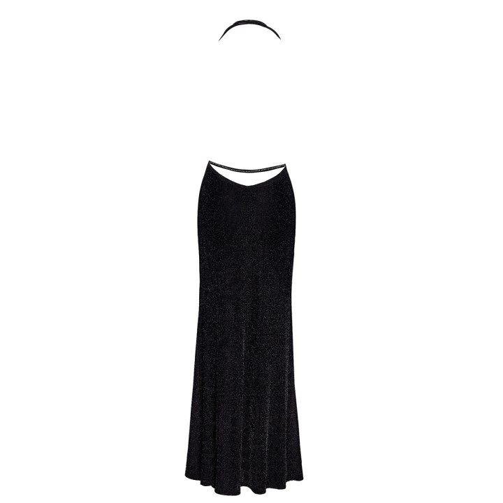 Robe longue fendue Onyx F373 - Noir Handmade - Oralove
