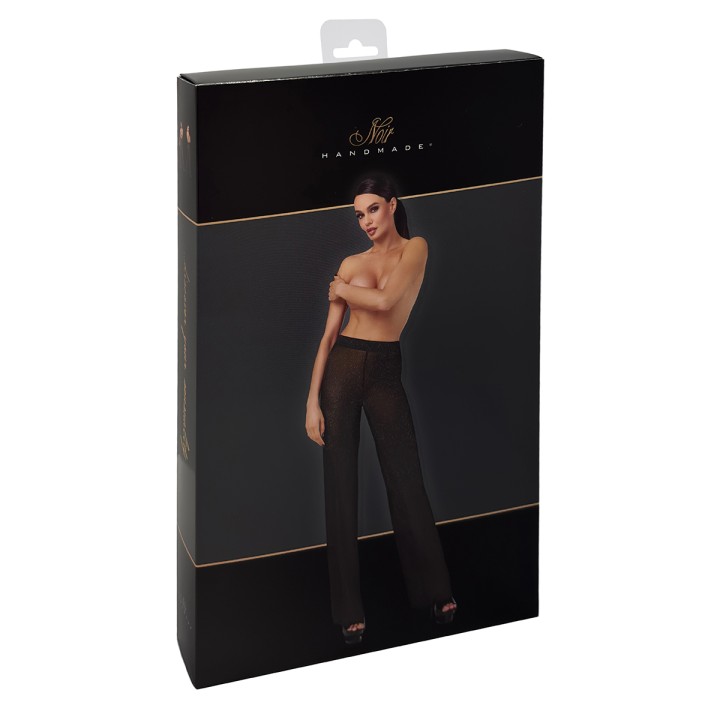 Pantalon en maille pailletée Onyx F374 - Noir Handmade - Oralove