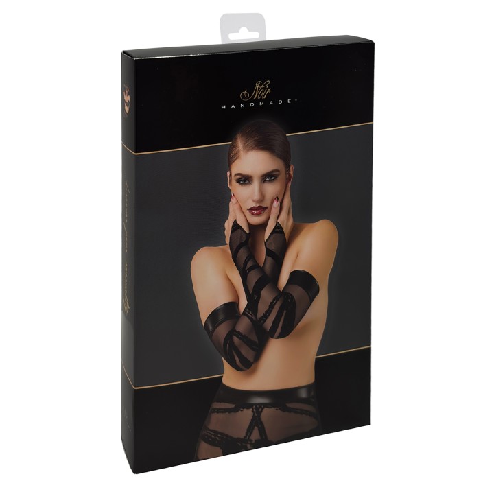 Gants longs floqués Bondesque F361 - Noir Handmade - Oralove