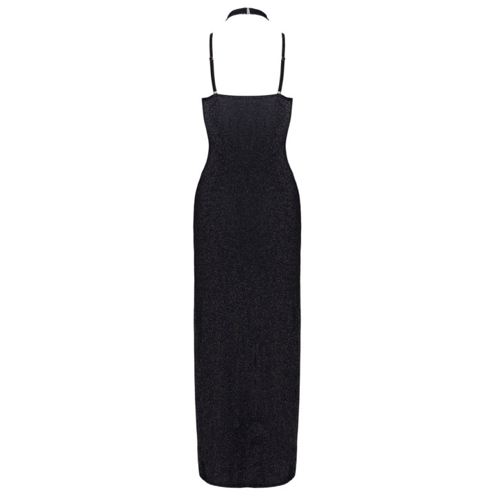 Robe longue à décolleté plongeant noire argentée - Cottelli PARTY - Oralove