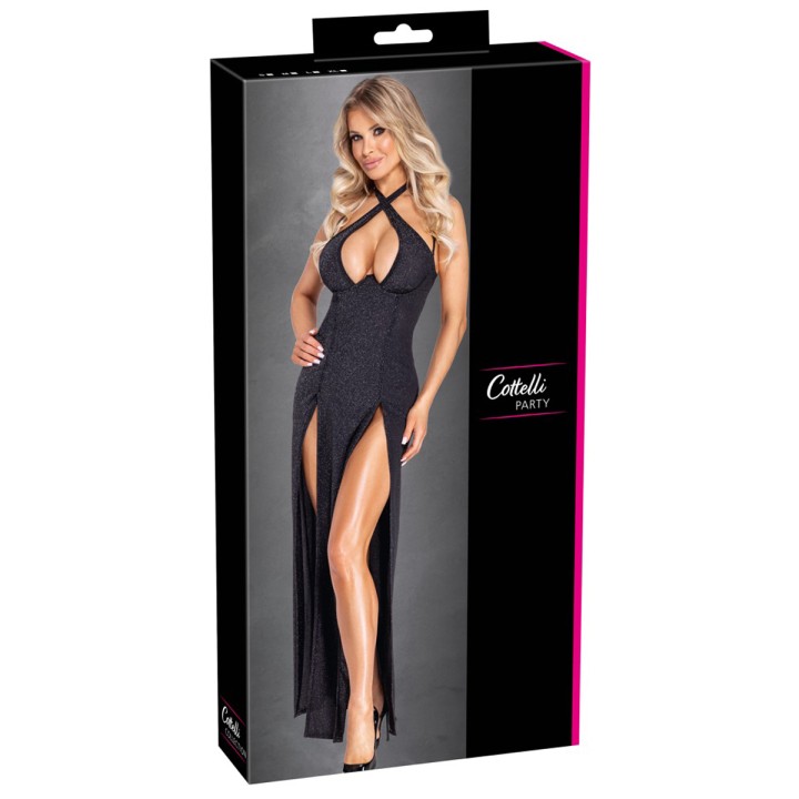 Robe longue à décolleté plongeant noire argentée - Cottelli PARTY - Oralove