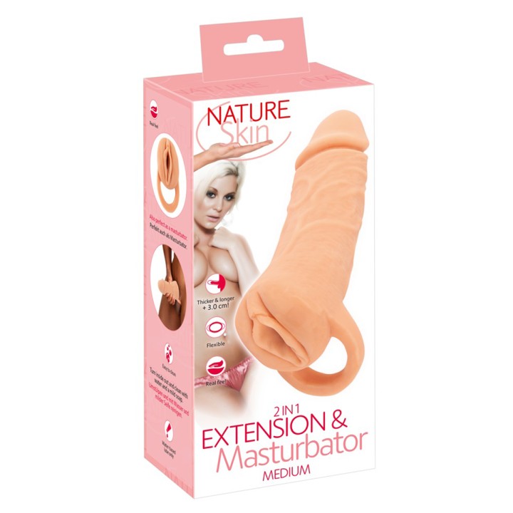 Masturbateur et extension de pénis 18,5 cm - Nature Skin - Oralove