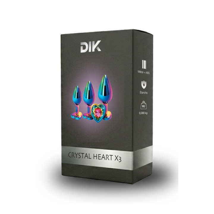 3 plugs coeur Crystal Heart métal arc-en-ciel - DIK - Oralove