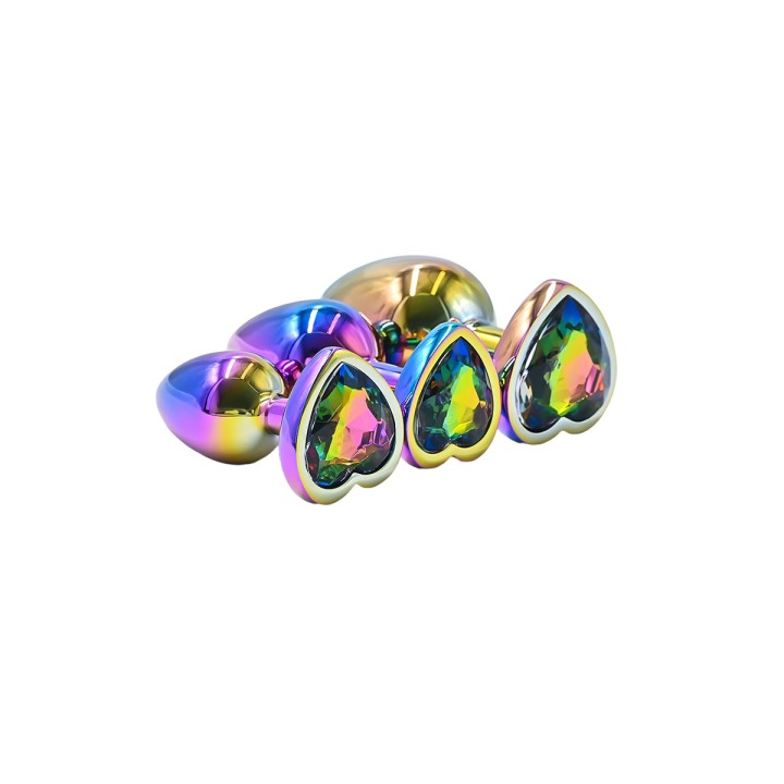 3 plugs coeur Crystal Heart métal arc-en-ciel - DIK - Oralove