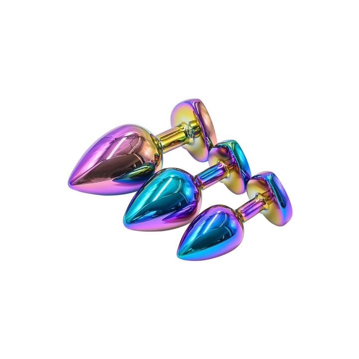 3 plugs coeur Crystal Heart métal arc-en-ciel - DIK - Oralove