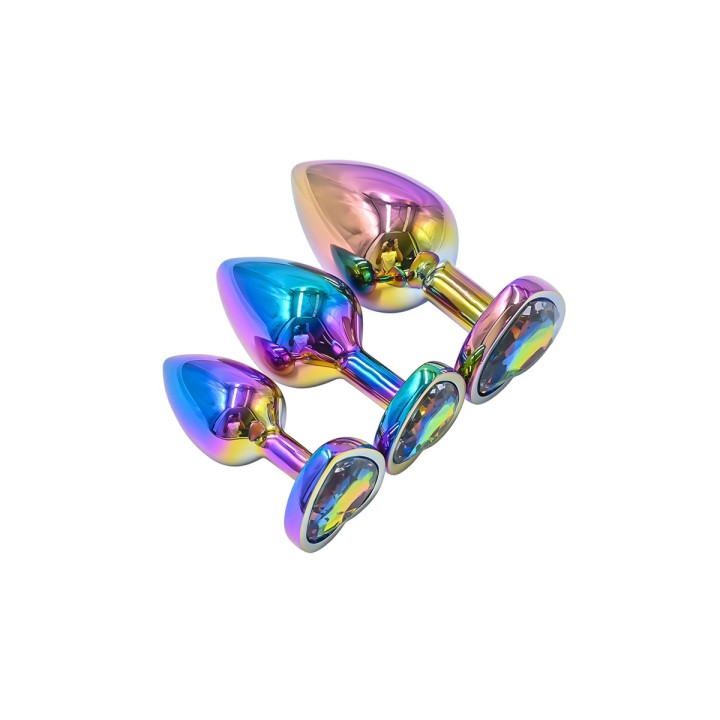 3 plugs coeur Crystal Heart métal arc-en-ciel - DIK - Oralove