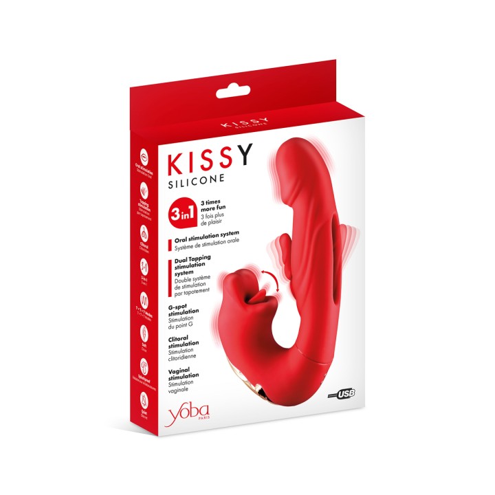 Vibromasseur rabbit 3-en-1 Kissy rouge - Yoba - Oralove