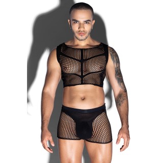 Ensemble top et boxer noir en maille résille - J Lingerie - Oralove