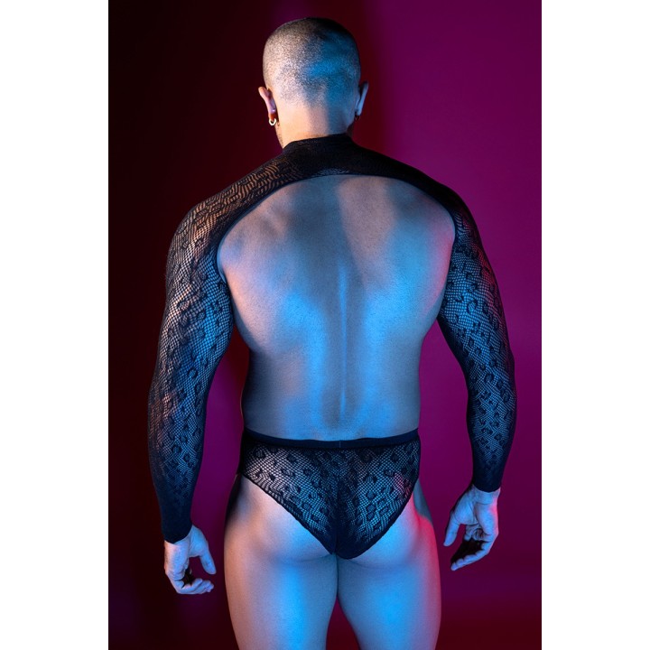 Ensemble top et slip noir en maille résille - J Lingerie - Oralove