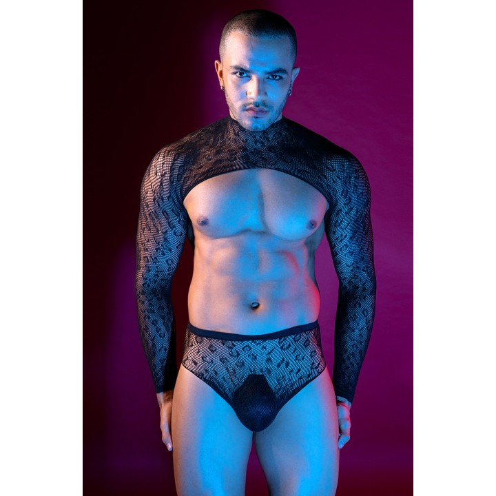 Ensemble top et slip noir en maille résille - J Lingerie - Oralove