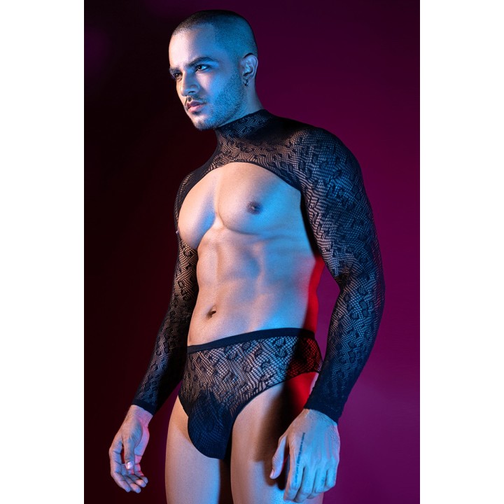 Ensemble top et slip noir en maille résille - J Lingerie - Oralove