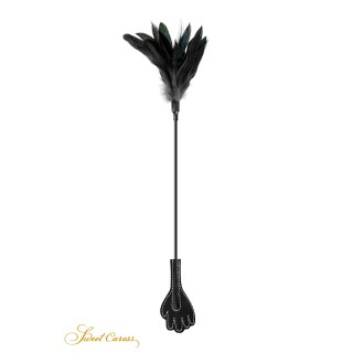 Mini cravache main avec plumes noires - Sweet Caress - Oralove