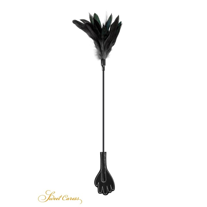 Mini cravache main avec plumes noires - Sweet Caress - Oralove