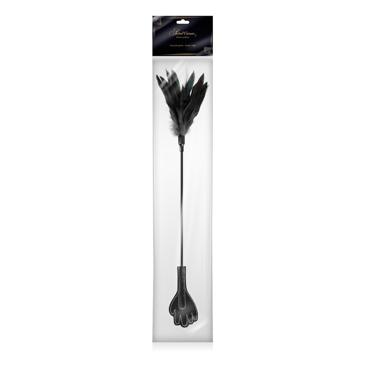 Mini cravache main avec plumes noires - Sweet Caress - Oralove