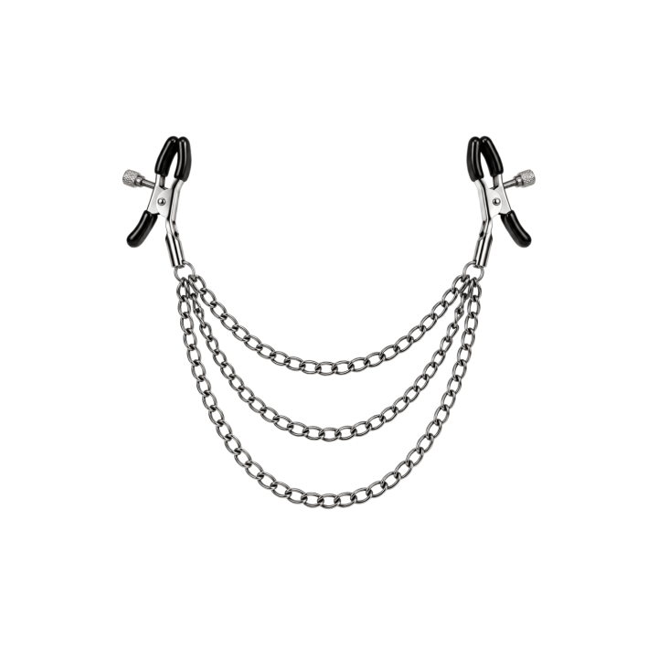 Pinces à seins réglables avec 3 chaînettes, gris métallisé - Dreamy Fetish - Oralove