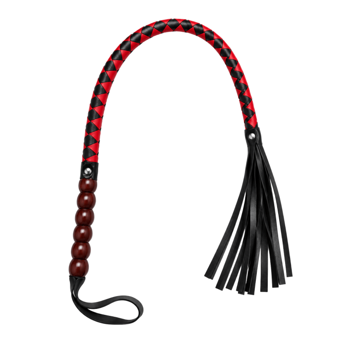 Fouet rouge et noir en simili cuir 80 cm - Dreamy Fetish - Oralove
