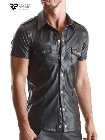Chemise manches courtes wetlook noire Luca - Regnes