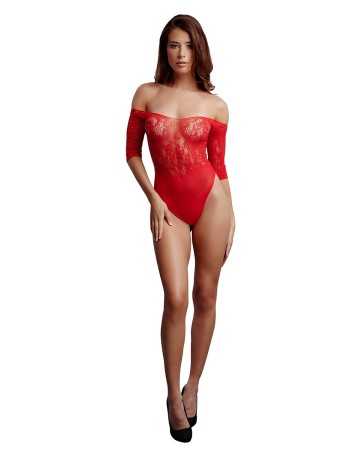Red split body with fishnet and rhinestones - Desire17434oralove