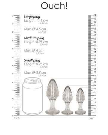 Conjunto de 3 plugs prateados com brilho em acrílico - Ouch!17668oralove